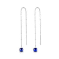 Fine Jewelry 925 Sterling Silver Long Tassel Square Shape Women Fashion Gemstone Drop Earrings