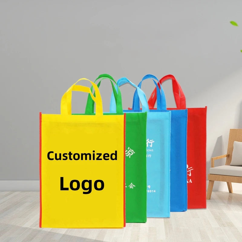 Customized Non-woven Fabric Bags with Printed Words Supermarket Shopping Handbags and Eco-friendly Advertising Handbags