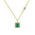 925 Sterling Silver Tiny Dainty Geometric square Emerald Green Cubic Zirconia Necklace