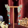 Vintage Elegant Symmetrical Butterfly Wing CZ Jewelry Long Dangle Fringed Tassel Blue Cubic Zircon Stone Earring for Women Party