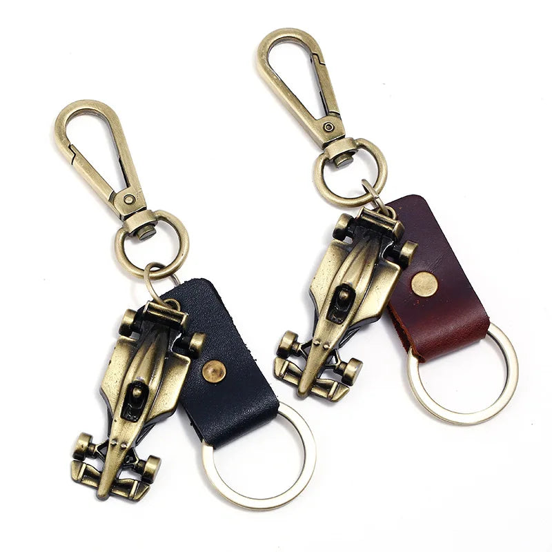 Factory Direct Sales Retro Leather Keychain Men's Alloy Roadster Sports Car Key Rings Fashion Trinket