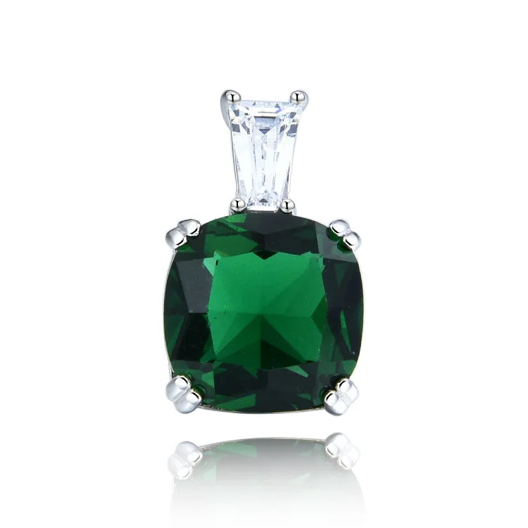 Trendy Women's AAA Crystal Rhodium Plated Cushion Cut Emerald Pendant Sterling Silver 925 with Geometric Pattern Gift Idea