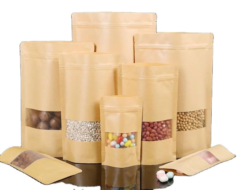 Frosted Open Windows Kraft Zipper Bag Self-sealing Tea Packaging Bags Food Packaging Bags Custom Kraft Paper Carton Free Accept