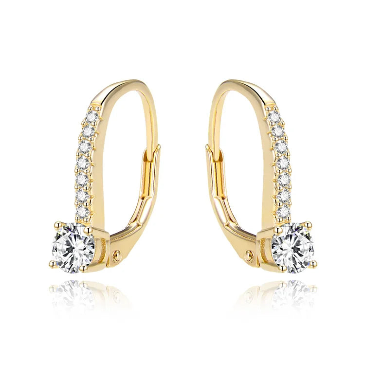 925 Sterling Silver Huggie Earring with AAA Cubic Zirconia Rhodium Plating and Gold Finish Simple Fashion France Lock Design
