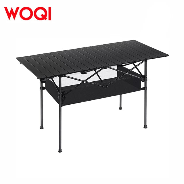 WOQI Aluminum Portable Folding Table Black Crawle Card Table for Indoor Outdoor Picnic Parties BBQ Dining Rectangular Table