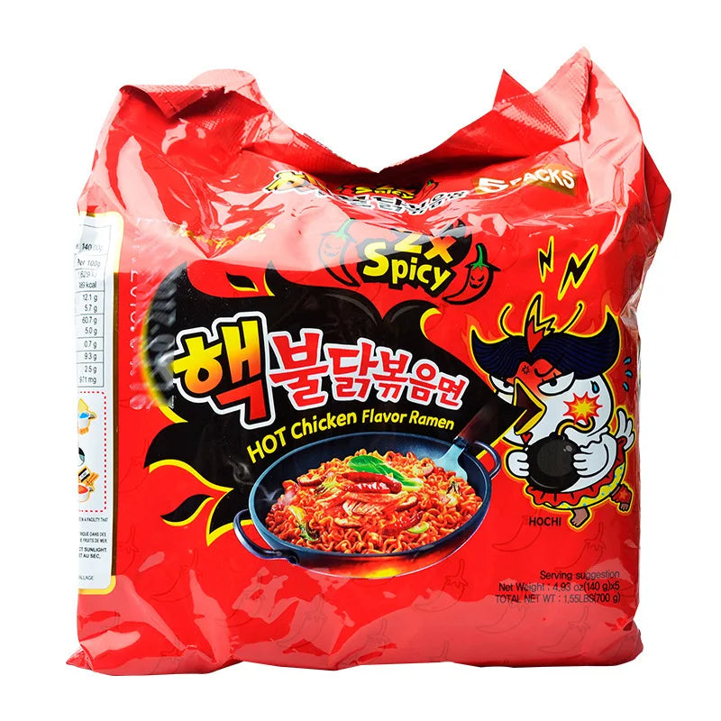 Korean Style Hot Chicken Ramen Gluten-Free Instant Noodles Durum Wheat as Primary Ingredient Packaged in a Bag