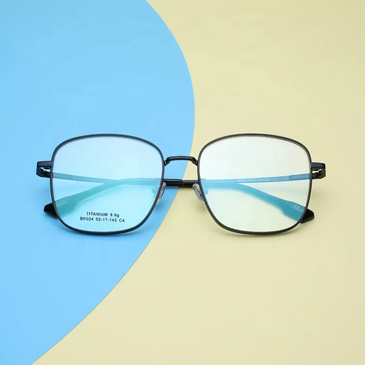 DOISYER 2020 Titanium Gold Glasses Frames Japan Square Metal Eyewear with Clear Lens and Printed Pattern