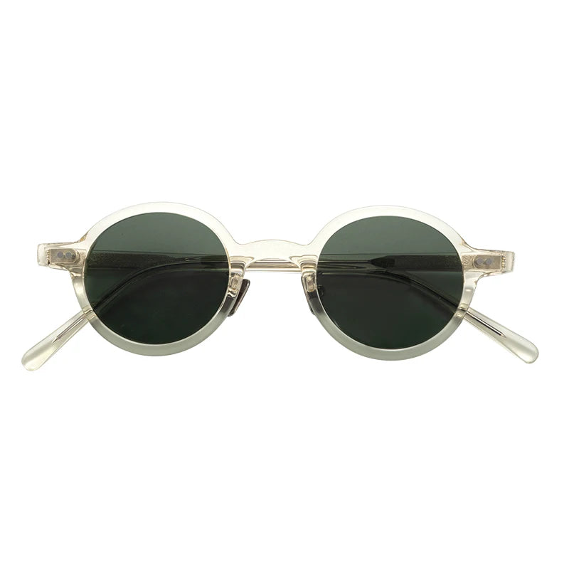 Fashionable Retro Round Acetate Frame Sunglasses for Women Men Clear Sun Glasses with Lightweight White/Transparent TAC Lenses