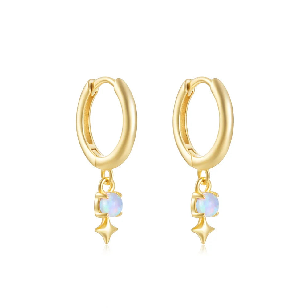 Wholesale Fashion Jewelry 925 Sterling Silver Opal Star Pendant Gold Plated Hoop Earrings Jewelry for Women
