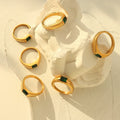 Fenny 18K Gold Plated Waterproof Fashion Shiny Smooth Green Zirconia Elegance Stainless Steel Ring for Women