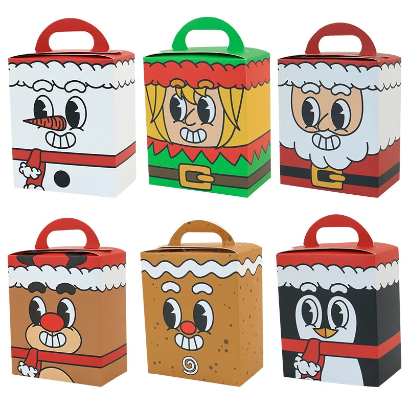 Christmas Candy Goodie Paper Boxes With Handle Xmas Party Favor Gift Treat Packaging Paper Boxes Holiday Party for Gift Wrapping