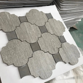 Textured Dark Grey Marble Waterjet Mosaic Tile Lantern Shape Mosaic Tile