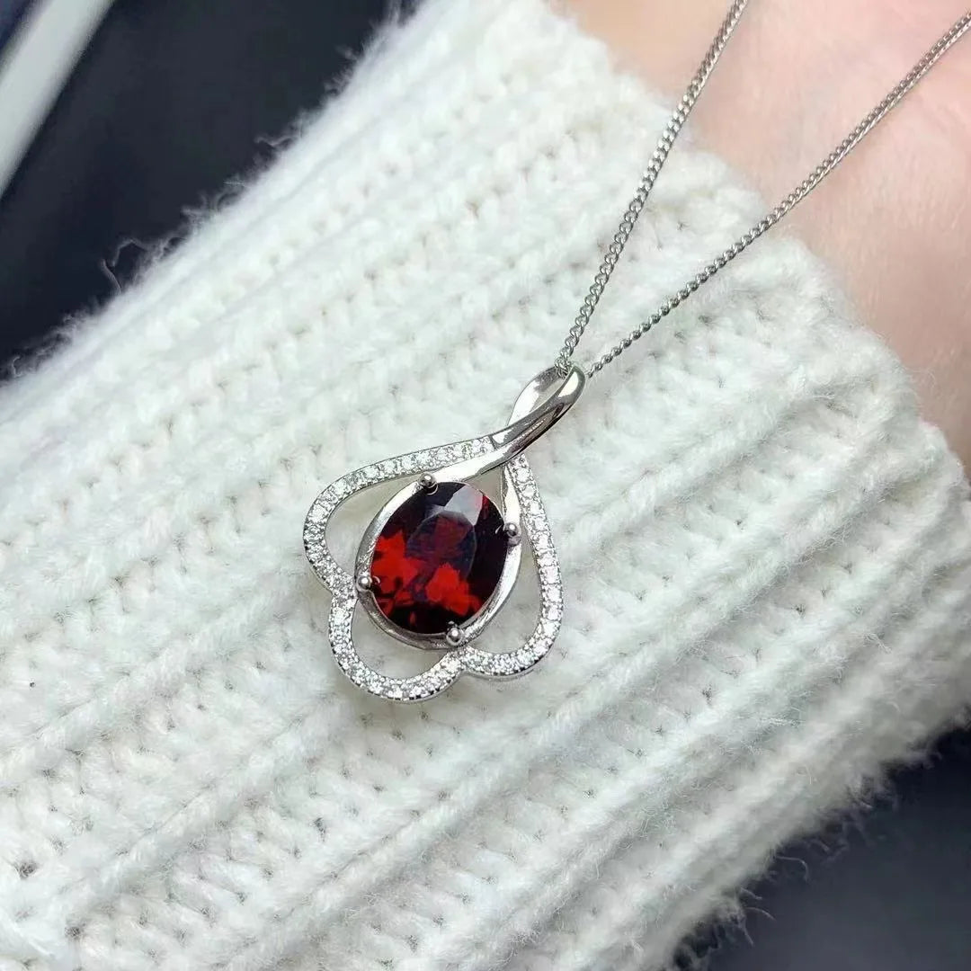 Hot Popular Fashion 925 Sterling Silver Natural Garnet Religious Punk Jewelry Necklaces Free Shipping