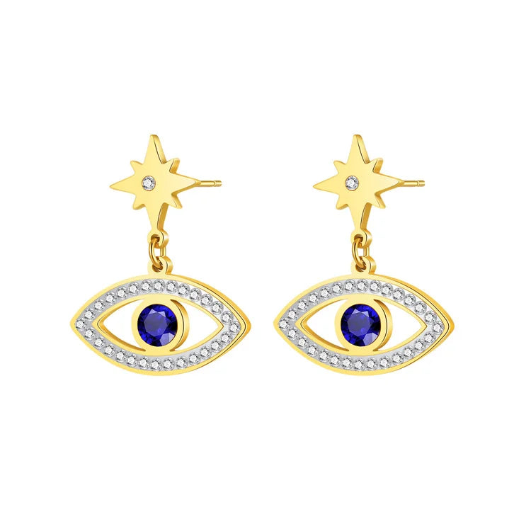 Hot Selling Women Stainless Steel Jewelry Zircon Eye Pendant Stud Earrings
