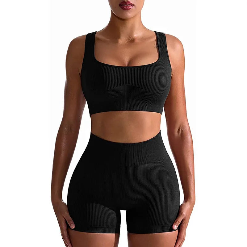 OEM Spring Color Ribbed Embroidery Loungewear Women Sets Summer T Shirt Shorts Set Custom Logo 2 Piece Set Clothing for Women