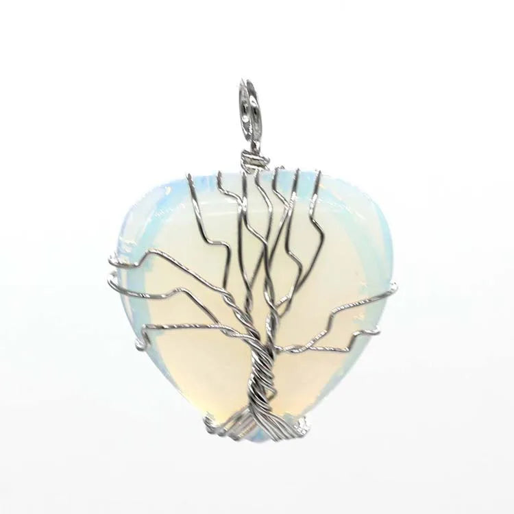 Heart Shape Crystal Necklace Family Tree Pendant Wrap Jewelry Energy Healing Teardrop Pendant for Women