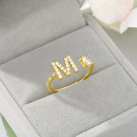 Lateefah Copper Material Women Initials Letter Set Open Initial Rings