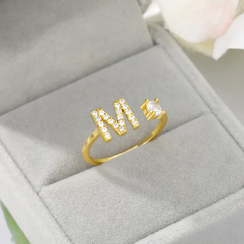 Lateefah Copper Material Women Initials Letter Set Open Initial Rings