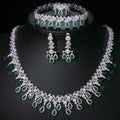 Luxury Green CZ Zircon Bridal Wedding Women Jewelry Sets Exquisite Teardrop Cubic Zircon Flower Wedding Jewelry Set