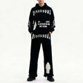 Custom Unisex Applique Embroidery Patch Hem Cut Flared Stacked Joggers Tracksuit Sweatpants and Hoodie Set for Men