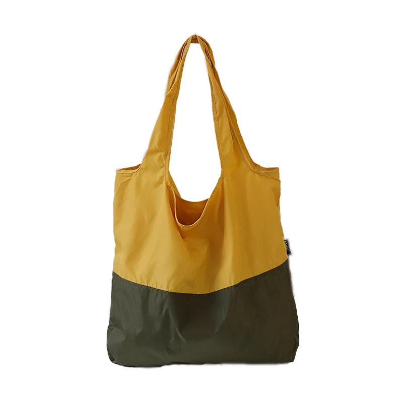 Eco-friendly Large Capacity Portable Waterproof Shoulder Bag Color Stitching Folding Shopping Tote Bag Made Polyester Letter