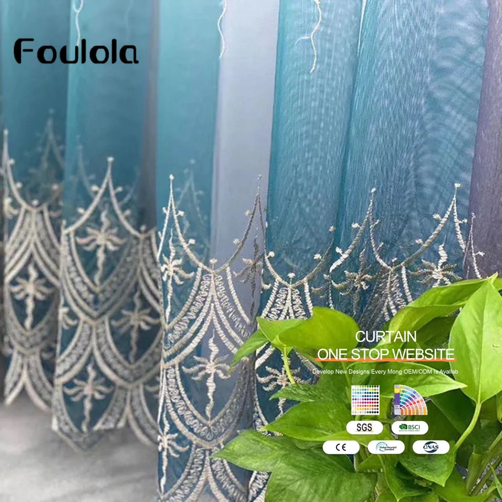 Embroidered Organza Fabrics Floral Lace Embroidery Sheer Curtain Fabric