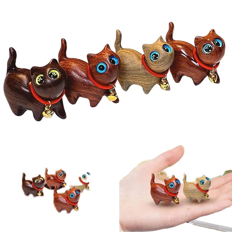 Cute Figurines Room Decor Wooden Rainbow Cat Ornament Kitten Book Table Wood Ornament