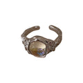 Victorian Style Vintage Round Natural Stone Moonstone Solitaire Adjustable Ring Clear Cats Eye Stone Birthstone Opening Rings