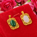 Fashion Chalcedony Necklace Ethnic Style Vietnam Gold Imitation 24k Gold Green Chalcedony Gem square Plate Necklace for Women