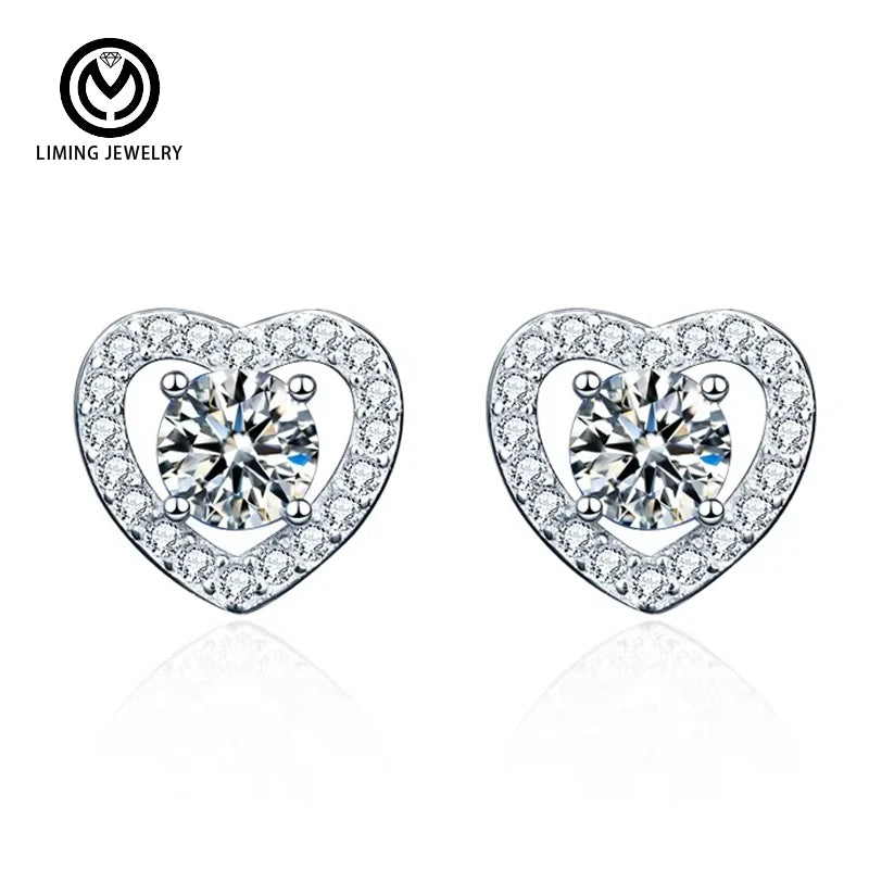 XEZ005  Luxury S925 Sterling Sliver Custom Fine Jewelry VVS1 0.5Ct Diamond Moissanite Love Heart Stud Earrings for Women Kids