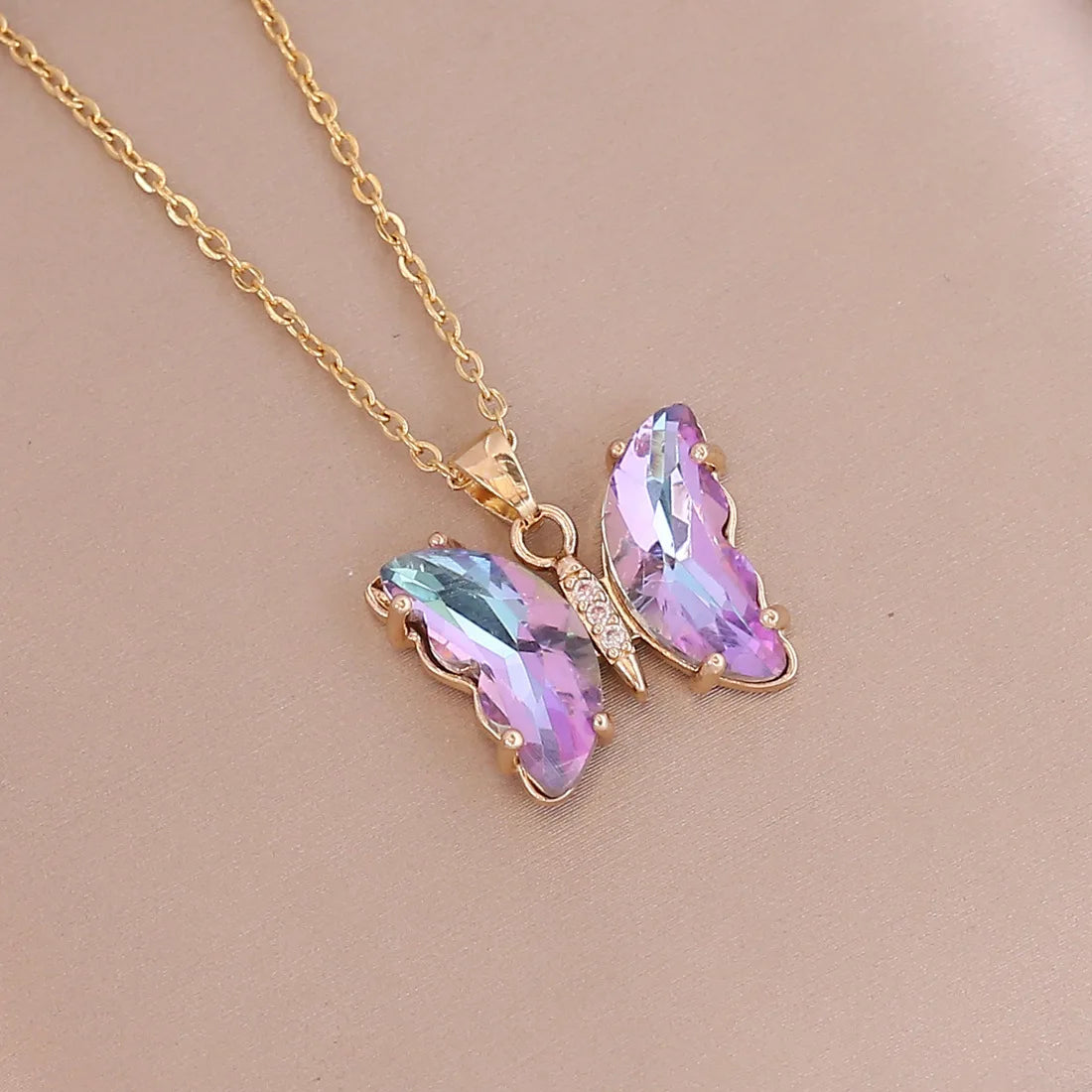 SongYi Women Fashionable Gradient Butterfly New Personality Colorful Design Pendant Necklace CE Certificate for Women