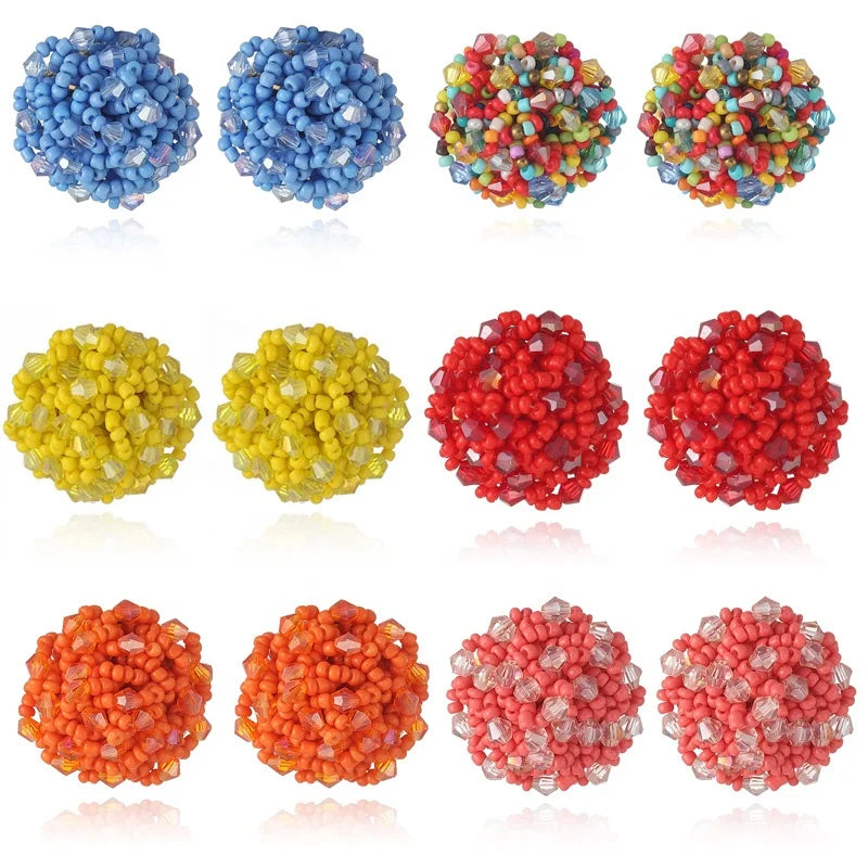New Handmade Crystal Beads Beaded Earrings for Women Gift Seed Bead Stud Earrings