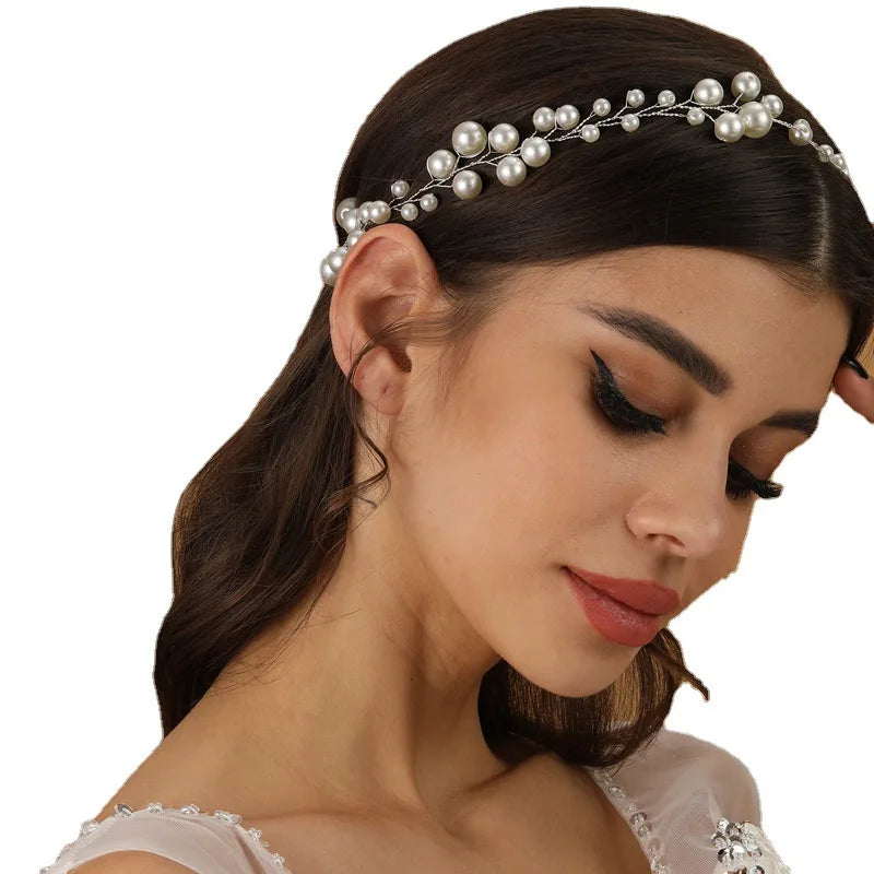 Bridal Pearl Headband Handmade Simple Beaded Hair Accessories Alloy Material Trendy Elegant Wedding Party Gift