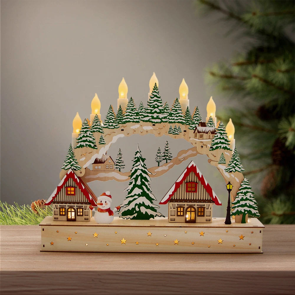 Factory Directly Sale Laser Cutting 3D Xmas Wood Village House with LED Light for Christmas Tabletop Decor