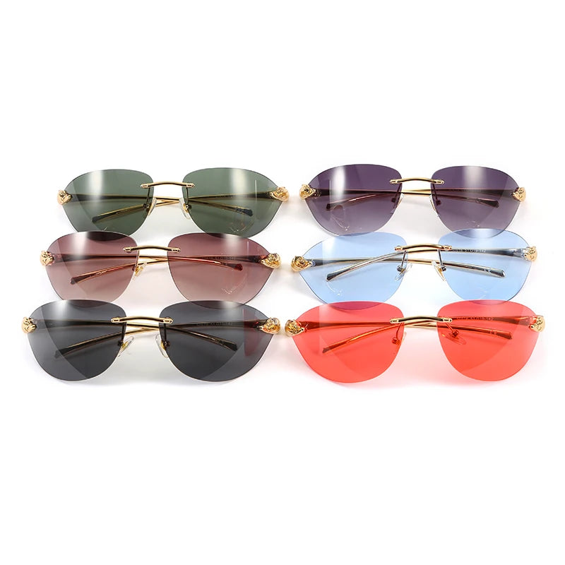 Wholesale 2022 Colorful Rimless Cat Eye Fashion Women's Metal Frame Polarized TAC UV400 Lightweight QC Certified Sunglasses