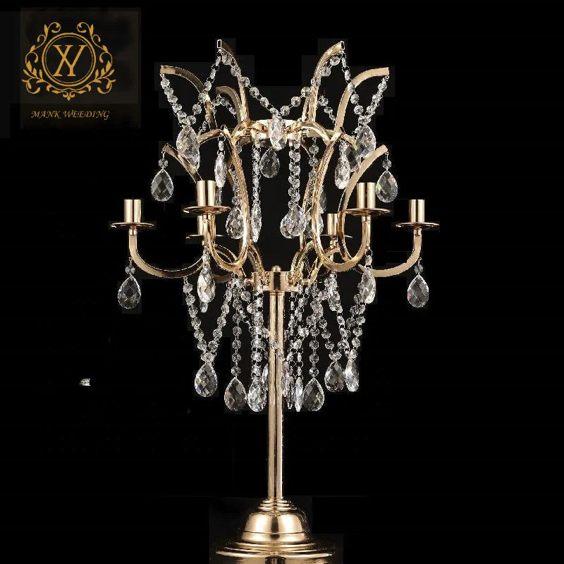 2024 New Metal Centerpieces Wedding Stand Gold Crystal Candle Holder Table Flower Stand for Wedding Centerpieces Decoration
