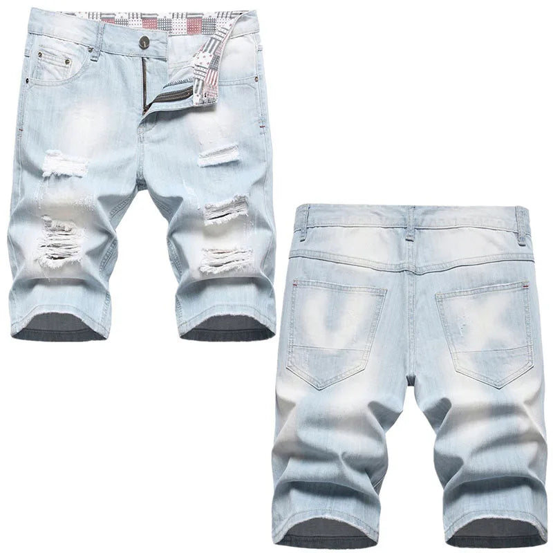 RNSHANGER New Summer Shorts Jeans Men Denim Pants Stretch Dark Blue Fashion Design Men's Jeans Slim Straight Male Short Jeans