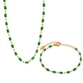 Ins Refined Design Green Crystal Stone Beaded Clip Bead Necklace Titanium Steel 18K Gold Plating Necklace Bracelet Jewelry Set