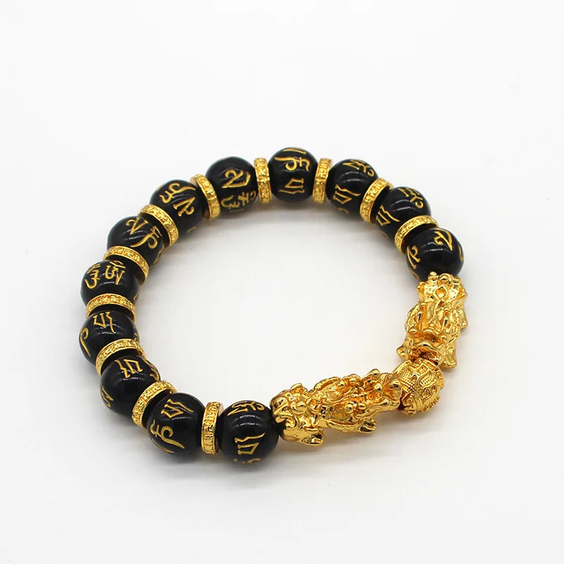 Yiwu Wholesale Cheap Pixiu Bracelet Black Obsidian Bracelet Pixiu Feng Shui 12mm Glass Beads Bracelet