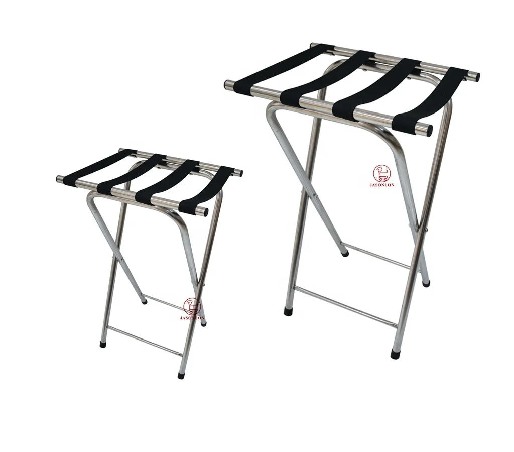 Stainless Steel Folding Luggage Rack 4 Nylon Hotel Room Metal Shelves 30-50kg Capacity 0.6mm Thick