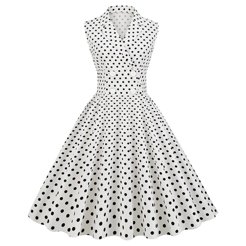 Retro Cotton Women Clothing 2022 Vintage Sleeveless Shirt Dress 1950s 1960s Polka Dots Pin up Clothing