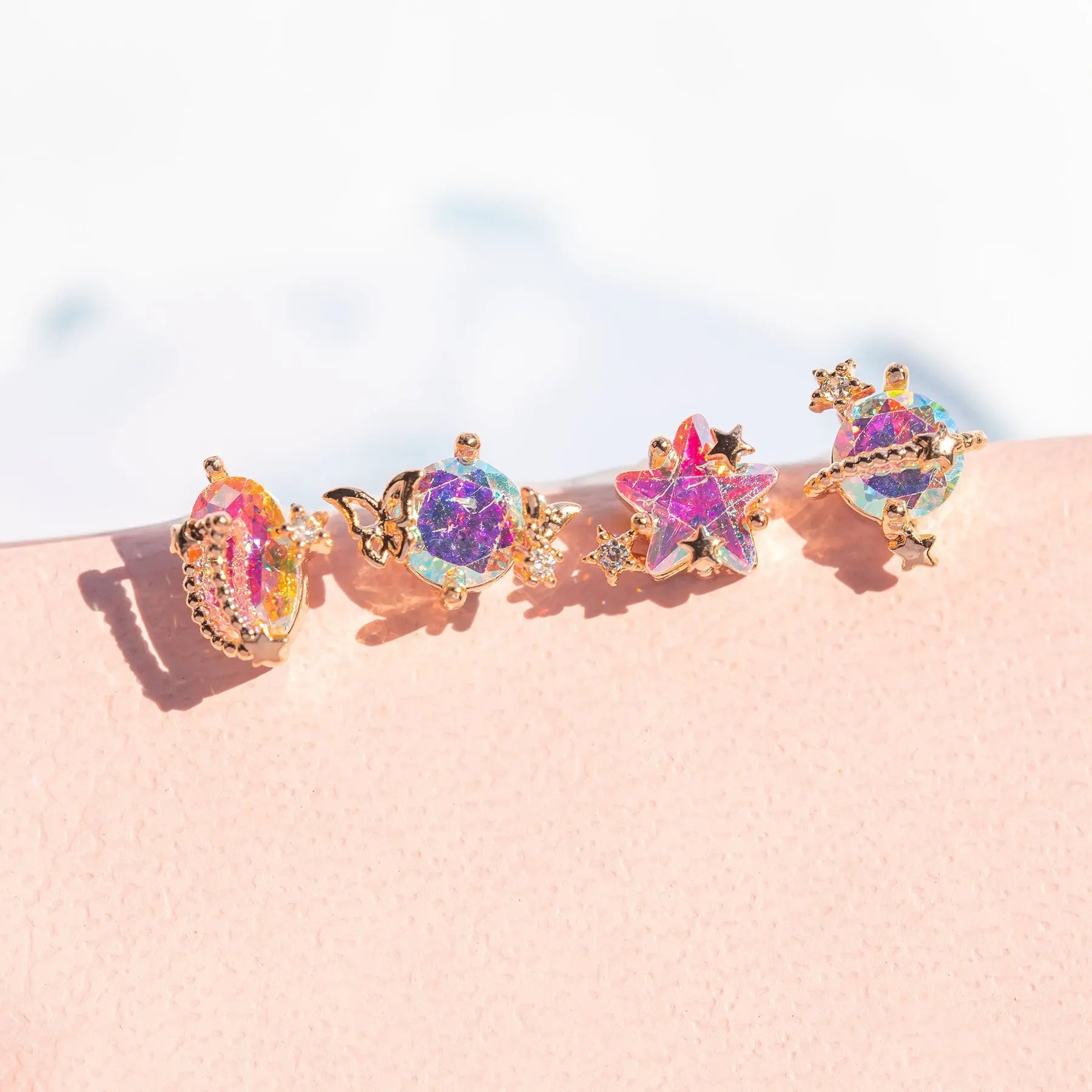 New Ins Cute Pink Star Sky Earrings Gold-plated Copper Vintage Planet Moon Stud Earring for Women Girls Fashion Jewelry Gift