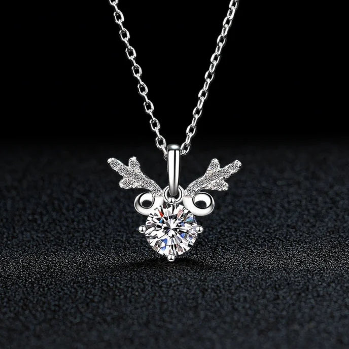 Ready to Ship S925 Silver Romantic Antler VVS D Color 1CT Moissanite Necklace for Women Christmas Gift