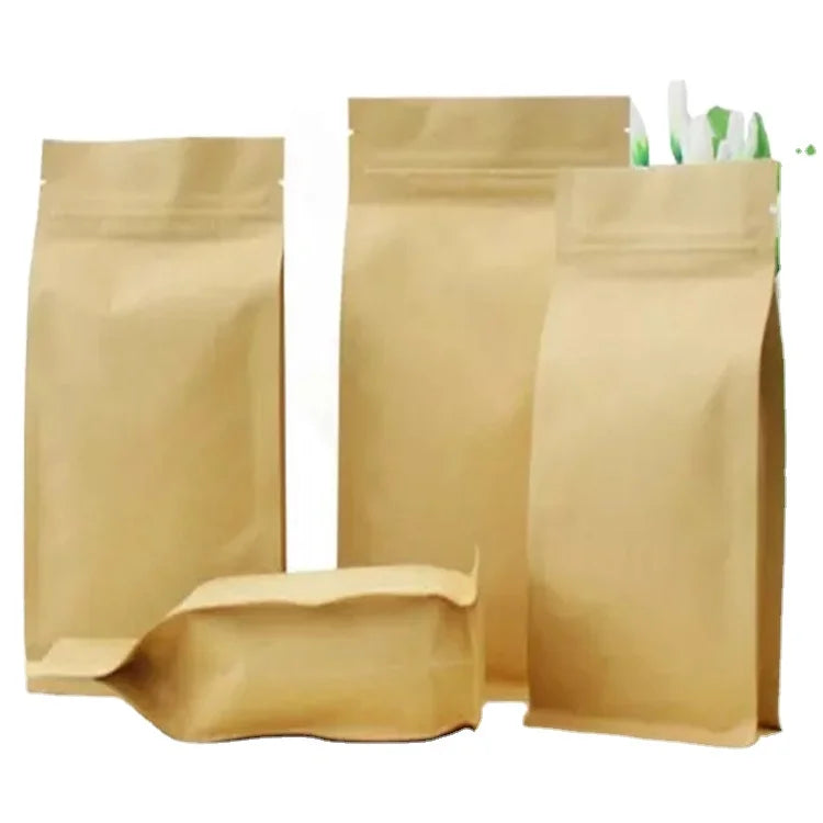 Roast Chicken Potato Chips Sushi Pizza with Valve Sealing Handle Custom Recyclable Kraft Paper Pouch for Food Packaging