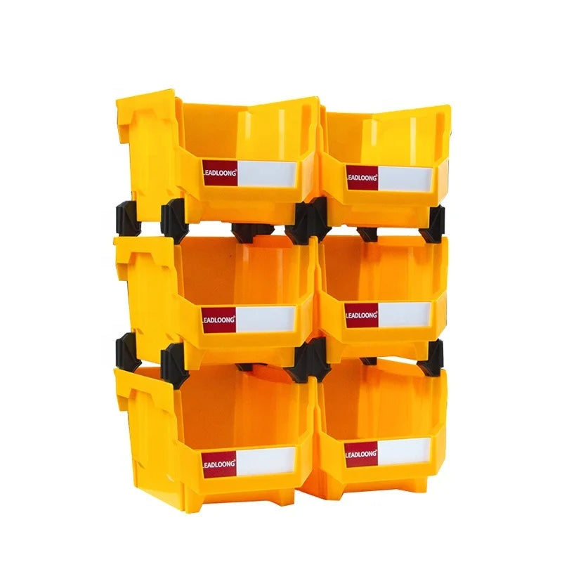 LEADLOONG V5 Yellow 6pcs 10.8*8.4*7in/27.6*21.3*18cm PP Rectangle Injection Stackable Storage Tool Parts Bin Hanging Containers