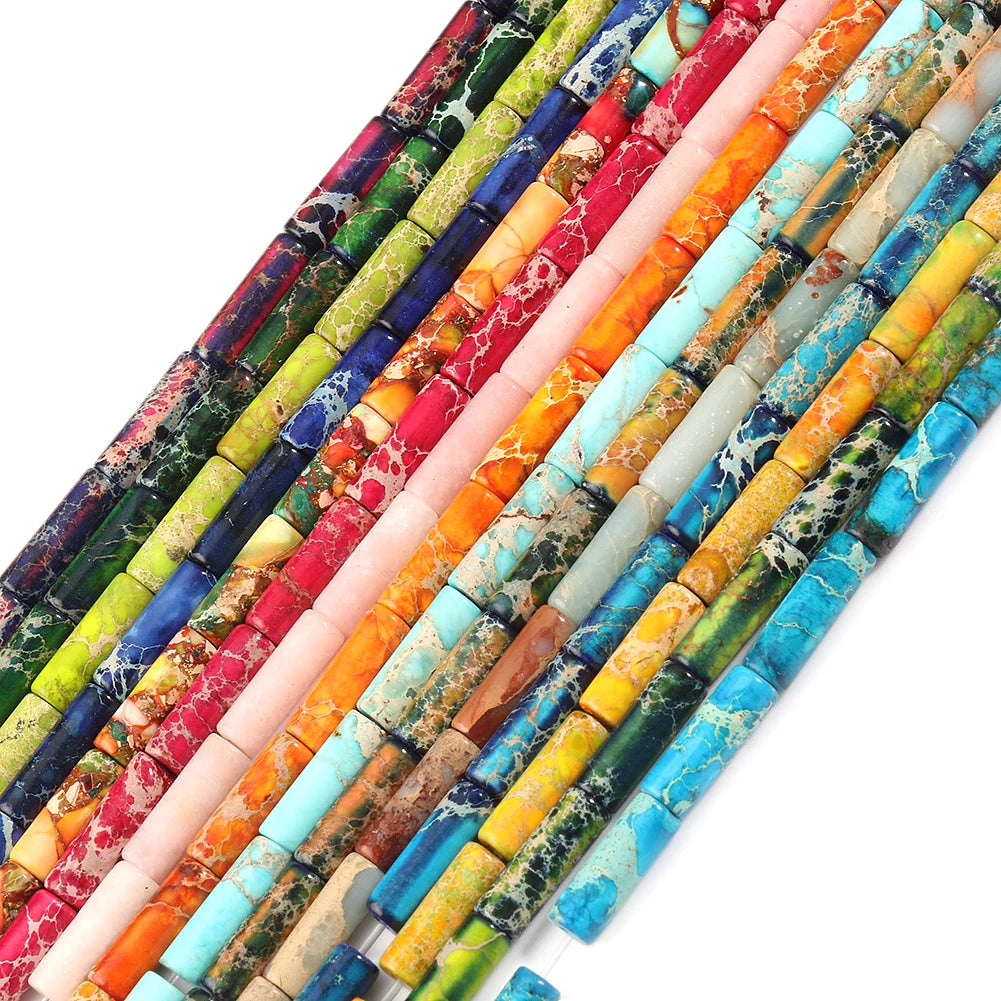 Wholesale Kuoyu 4*13MM Cylindrical Natural Sea Sediment Imperial Jasper Tube Stone Beads 38cm/strand for Bracelet DIY
