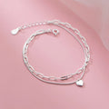 Ins Style 925 Sterling Silver Heart Charm Bracelets Adjustable Double Layer Chain Heart Pendant Bracelets