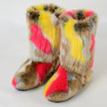 2026 Big Size Winter Women's Faux Fox Fur Outdoor Boots Fluffy Stripe Furry High Top Boots Woman Fur Home Female Warm Home Shoe
