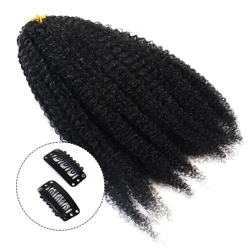 Wholesale 18 Inches Brazilian Kinky Curly Human Hair Extensions Natural Wave Style Private Label Factory Price Clip Ins