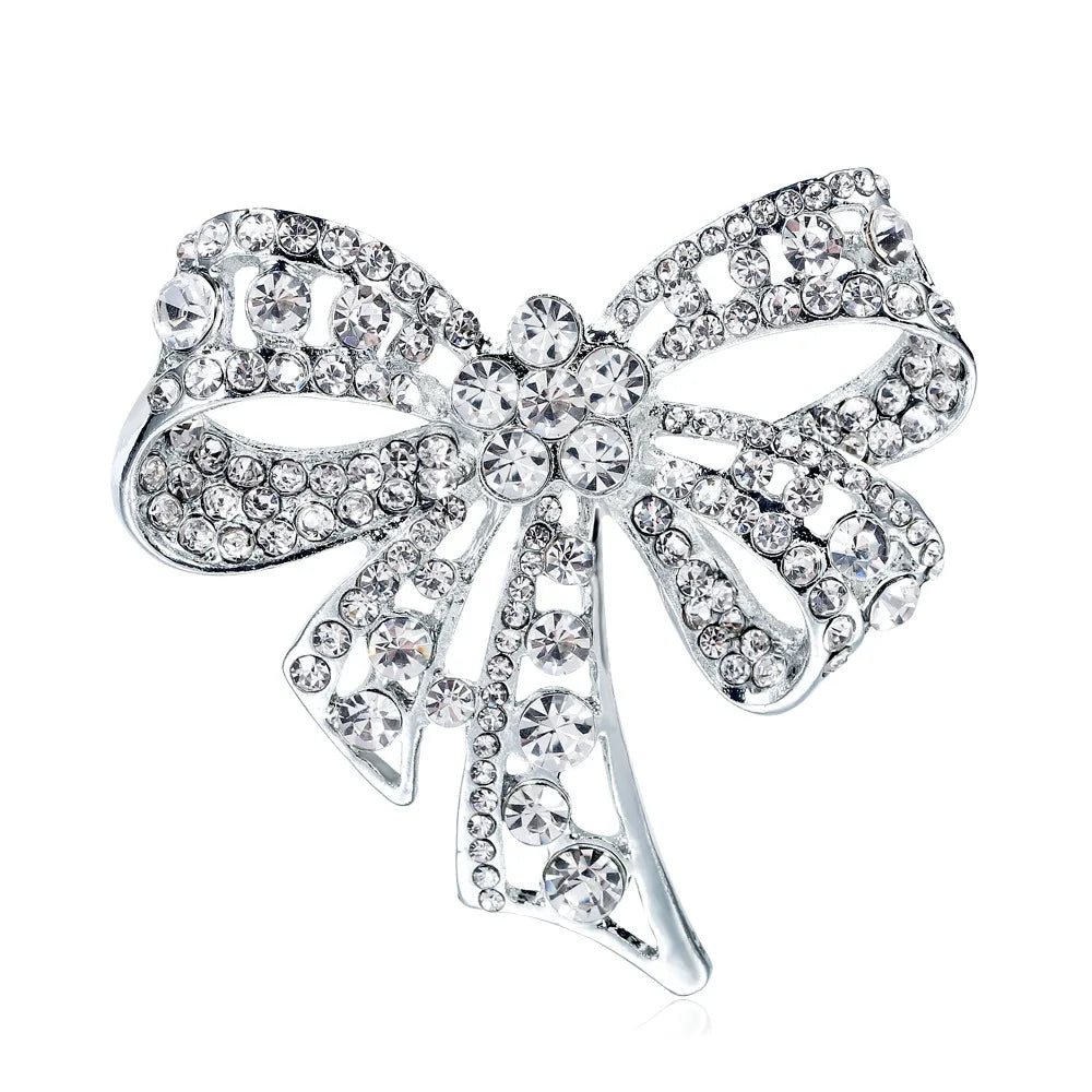 Wholesale for Women Girl Gift Brooch Pin for Dresses Bride Jewelry Rhinestone Crystal Metal Bow Bowknot Brooches